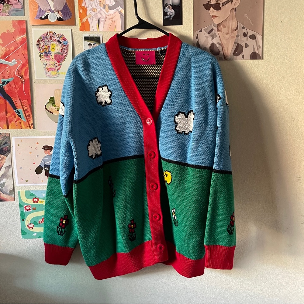 lazy oaf x little miss mr. men oversized rainbow cardigan